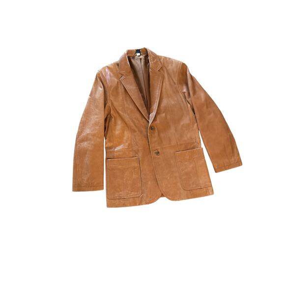 VINTAGE MENS CLAIBORNE CARMEL DISTRESS LEATHER BLAZER COAT SZ 42R - Picture 3 of 4